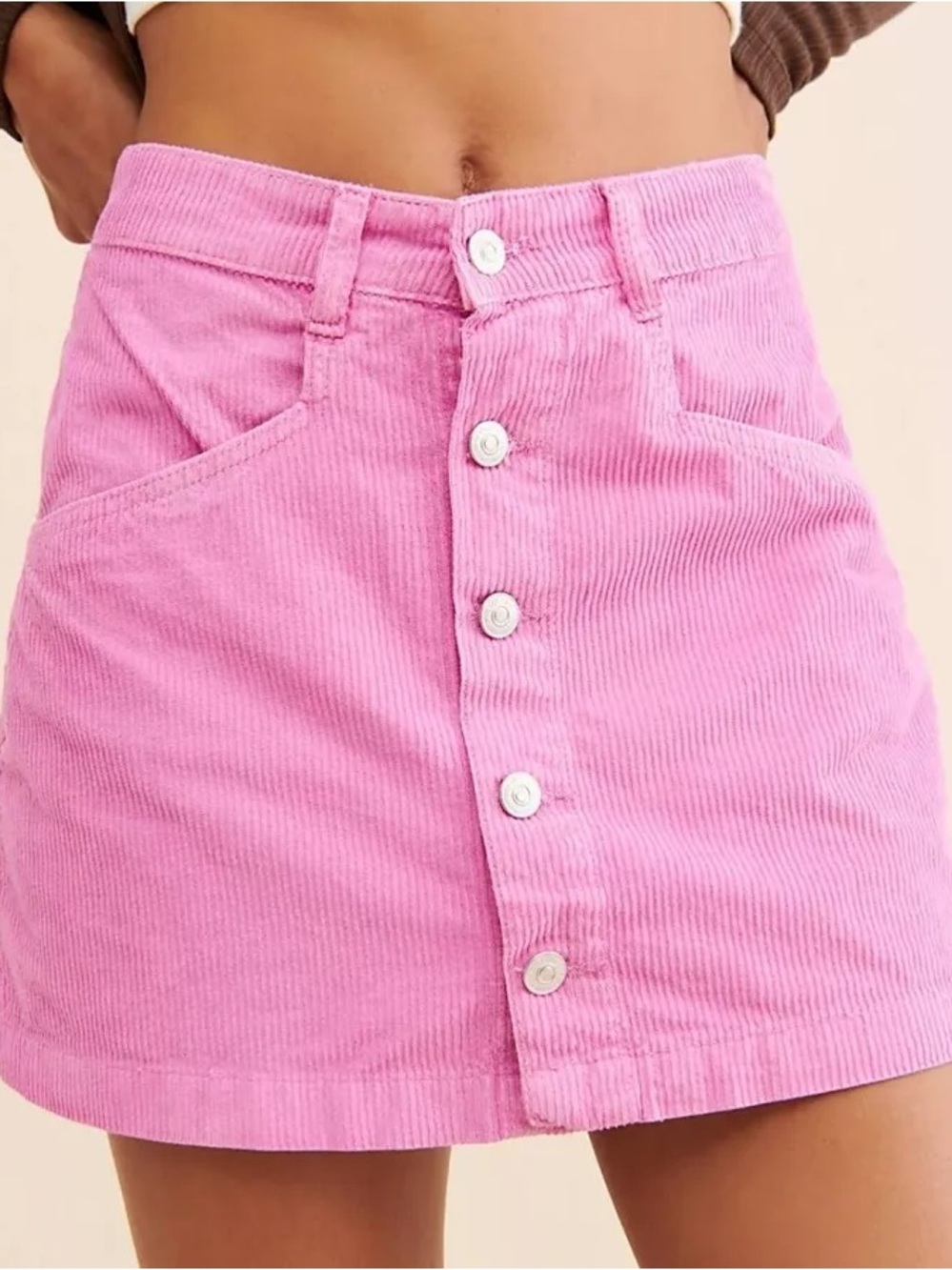 Free People Pink Corduroy Button Mini Skirt